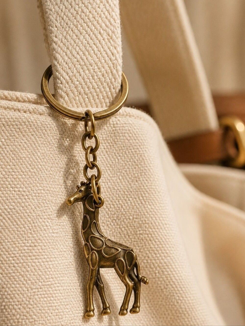Giraffe Keychain Bronze Safari Animal Bag Charm Wildlife Lover Zoo Gift Keyring